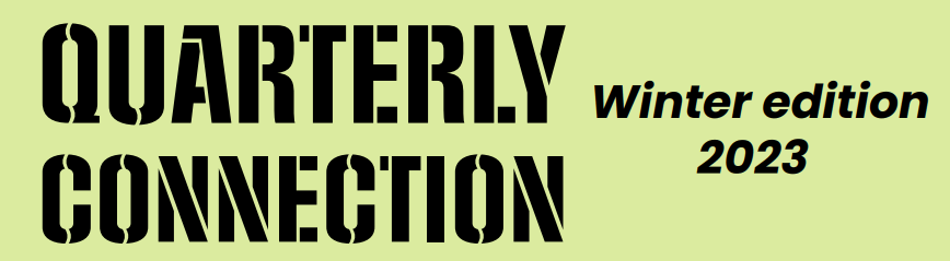 Quarterly Connection Header Image with Title and Edition Text in Black on Yellow Background